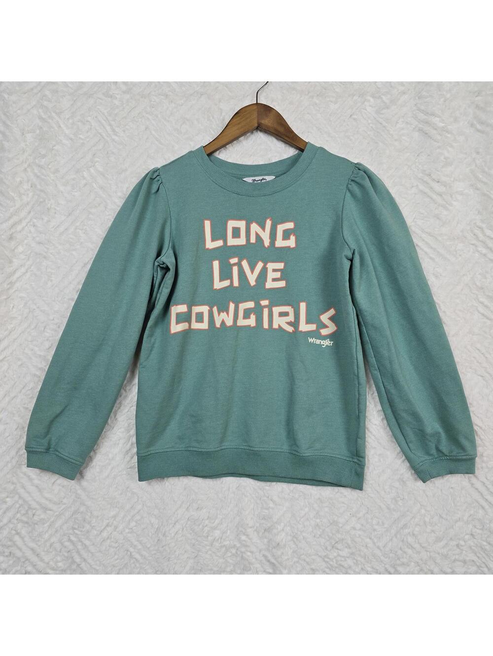 Wrangler Girls “Long Live Cowgirls” Sweatshirt Green Western Pullover Size Large - Picture 2 of 8
